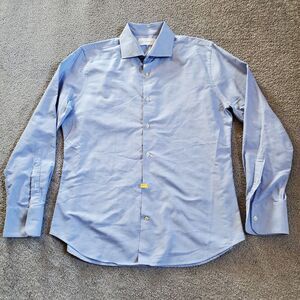 Mott Bow shirt Mens Large Blue Button Up Cutaway Collar